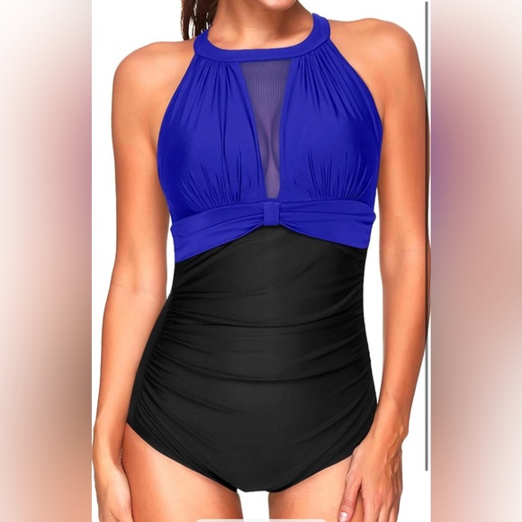 Tempt Me Other - Tempt Me Women's Blue and Black Halter Swimsuit size 16W NWT